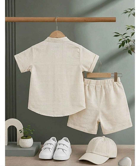 Infanté Ivory Subtle Striped Button Down Two Piece Resort Set