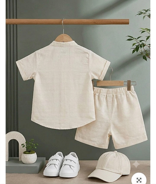 Infanté Ivory Subtle Striped Button Down Two Piece Resort Set