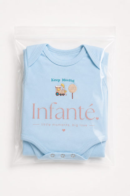 Infanté Keep Moving Blue Train Bodysuit