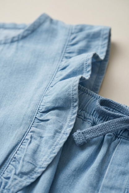 Infanté Chambray Ruffle Top & Bloomer Set