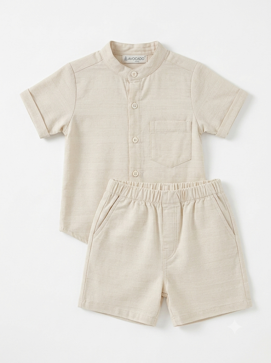 Infanté Ivory Subtle Striped Button Down Two Piece Resort Set