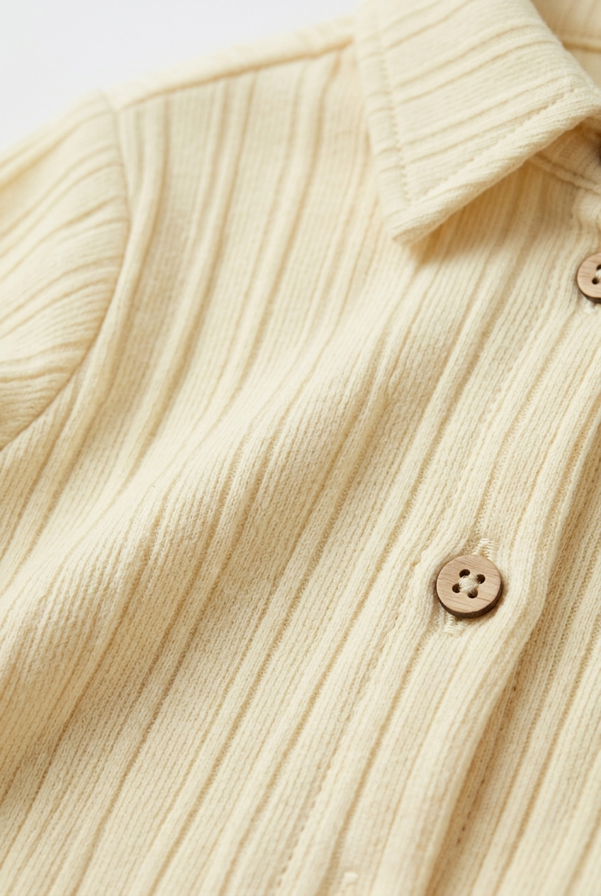 Infanté Butter Cream Ribbed Button-Up Lounge Set