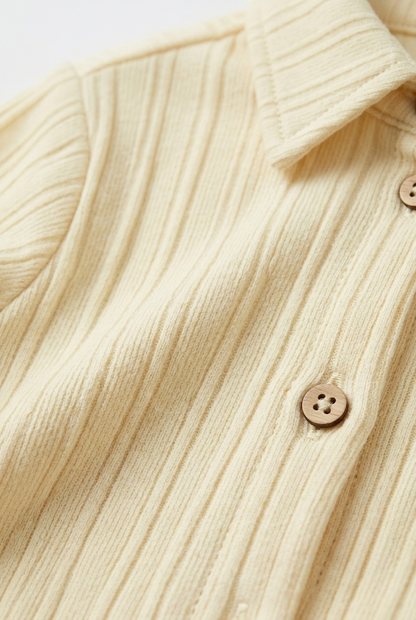 Infanté Butter Cream Ribbed Button-Up Lounge Set