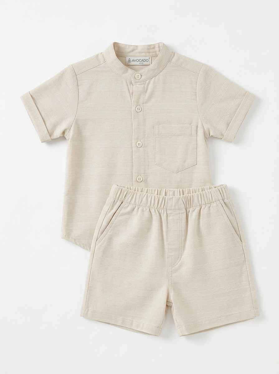Infanté Ivory Subtle Striped Button Down Two Piece Resort Set