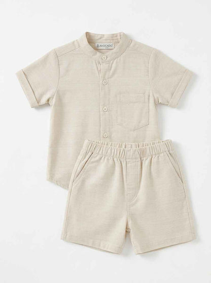 Infanté Ivory Subtle Striped Button Down Two Piece Resort Set