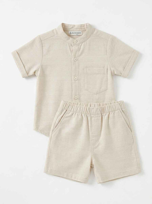 Infanté Ivory Subtle Striped Button Down Two Piece Resort Set