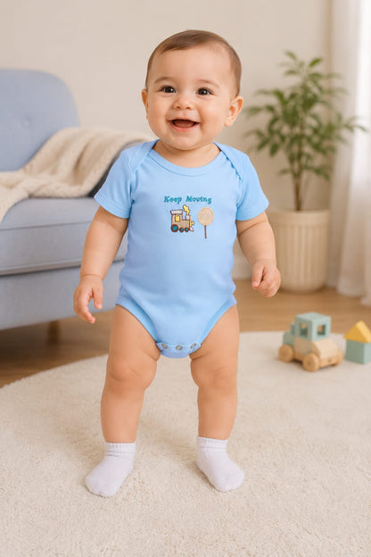 Infanté Keep Moving Blue Train Bodysuit
