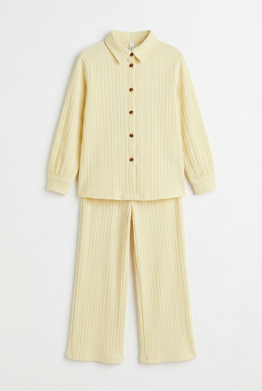Infanté Butter Cream Ribbed Button-Up Lounge Set