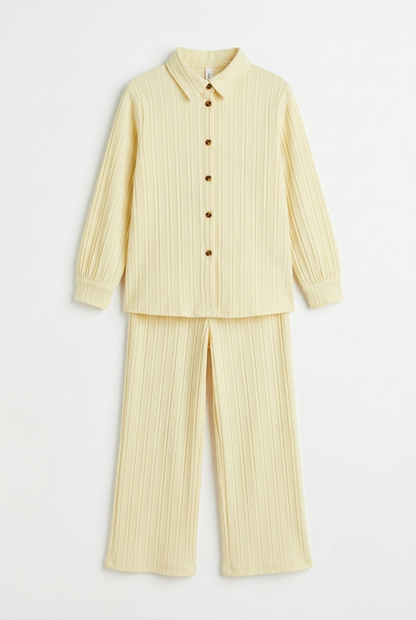 Infanté Butter Cream Ribbed Button-Up Lounge Set