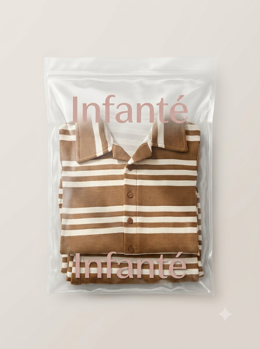 Infanté Theo Striped Knit Polo Set Caramel & Cream
