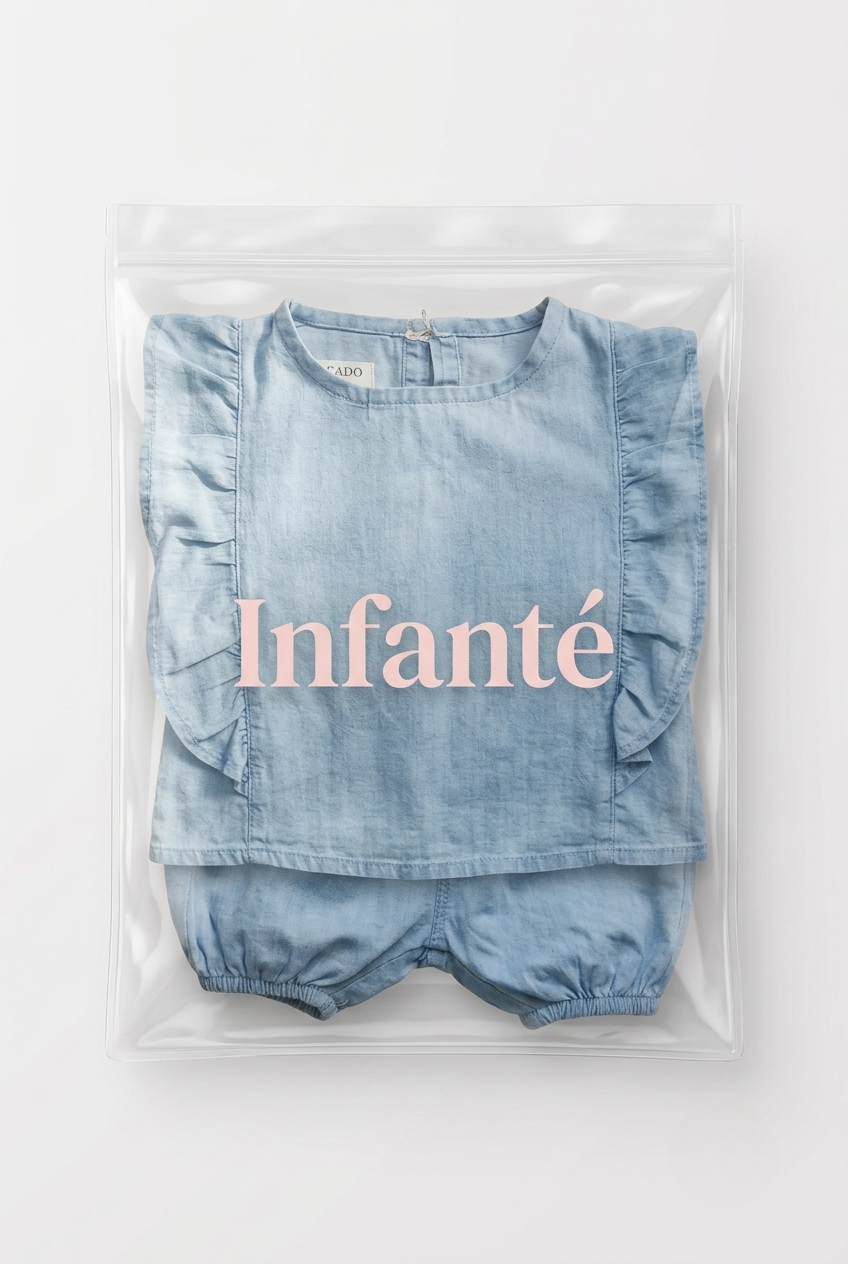 Infanté Chambray Ruffle Top & Bloomer Set