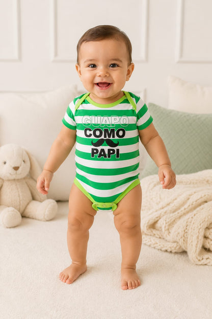 Infanté Guapo Como Papi Emerald Striped Bodysuit