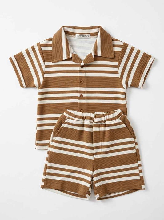 Infanté Theo Striped Knit Polo Set Caramel & Cream