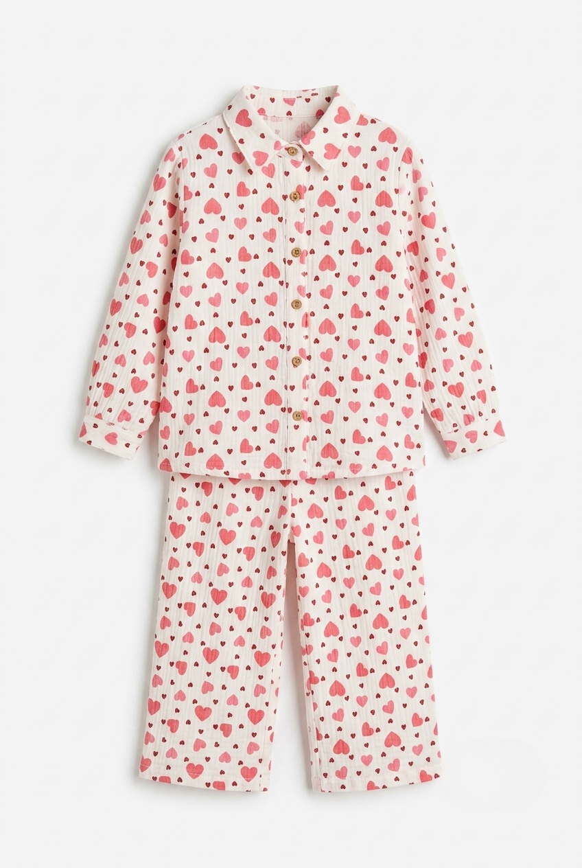 Infanté Luxe Muslin Heart Print Pyjama Set
