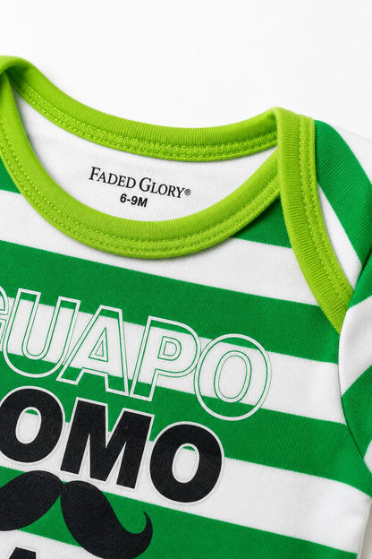 Infanté Guapo Como Papi Emerald Striped Bodysuit