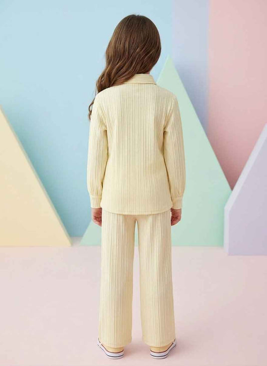 Infanté Butter Cream Ribbed Button-Up Lounge Set