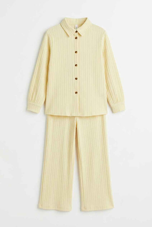 Infanté Butter Cream Ribbed Button-Up Lounge Set