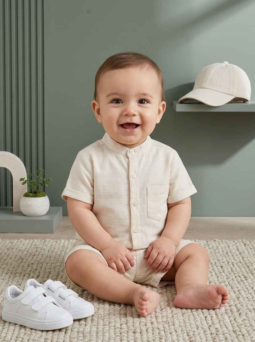 Infanté Ivory Subtle Striped Button Down Two Piece Resort Set